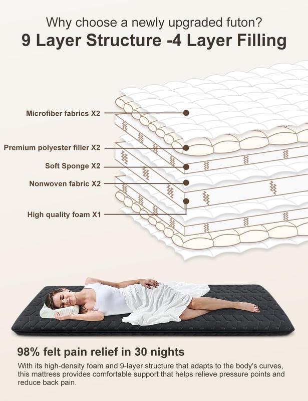 3.5" Thick  Futon Floor Mattress -  Size 60"x80" -  High-Density ,Foldable Floor Mattress,Comfortable Tatami Mat for Dorm,Bedroom,or Guest Room(Black)