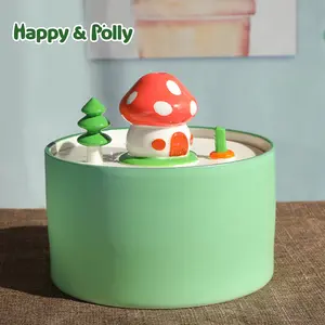 Happy & Polly Springtok Ceramic Automatic Mushroom Spring Cat Water Fountain, USB Powered, Reliable Filtration System, Easy to Clean, Large Capacity