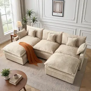 【2 Packages Shipping】Ovios 108" U-Shaped Modular Sectional Sofa with 2 Ottoman, Comfy Chenille Cloud Couch Deep Seat Sofa Bed with 5 Pillows for Living Room, Bedroom and Apartment, 5-Seater