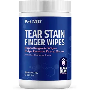 Pet MD Tear Stain Finger Wipes - Hypoallergenic & Fragrance-Free Tear Stain Remover Wipes for Dogs & Cats - 50ct