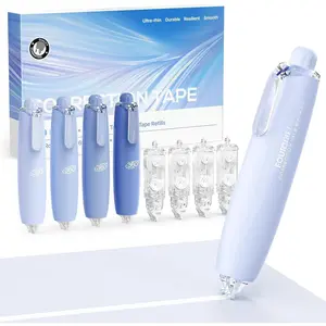 Refillable Retractable White Correction Tape, 4 count Smooth White Pull-Out Tape with 4 Extra Refills, Easy to Use Applicator for  Corrections for Office, School Supplies (Blue)