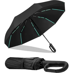 42-Inch  Umbrella for 2-3 People, Windproof Automatic Open/Close with Carabiner Handle, UPF 99+ UV Protection Folding Travel Umbrella for Rain and Sun
