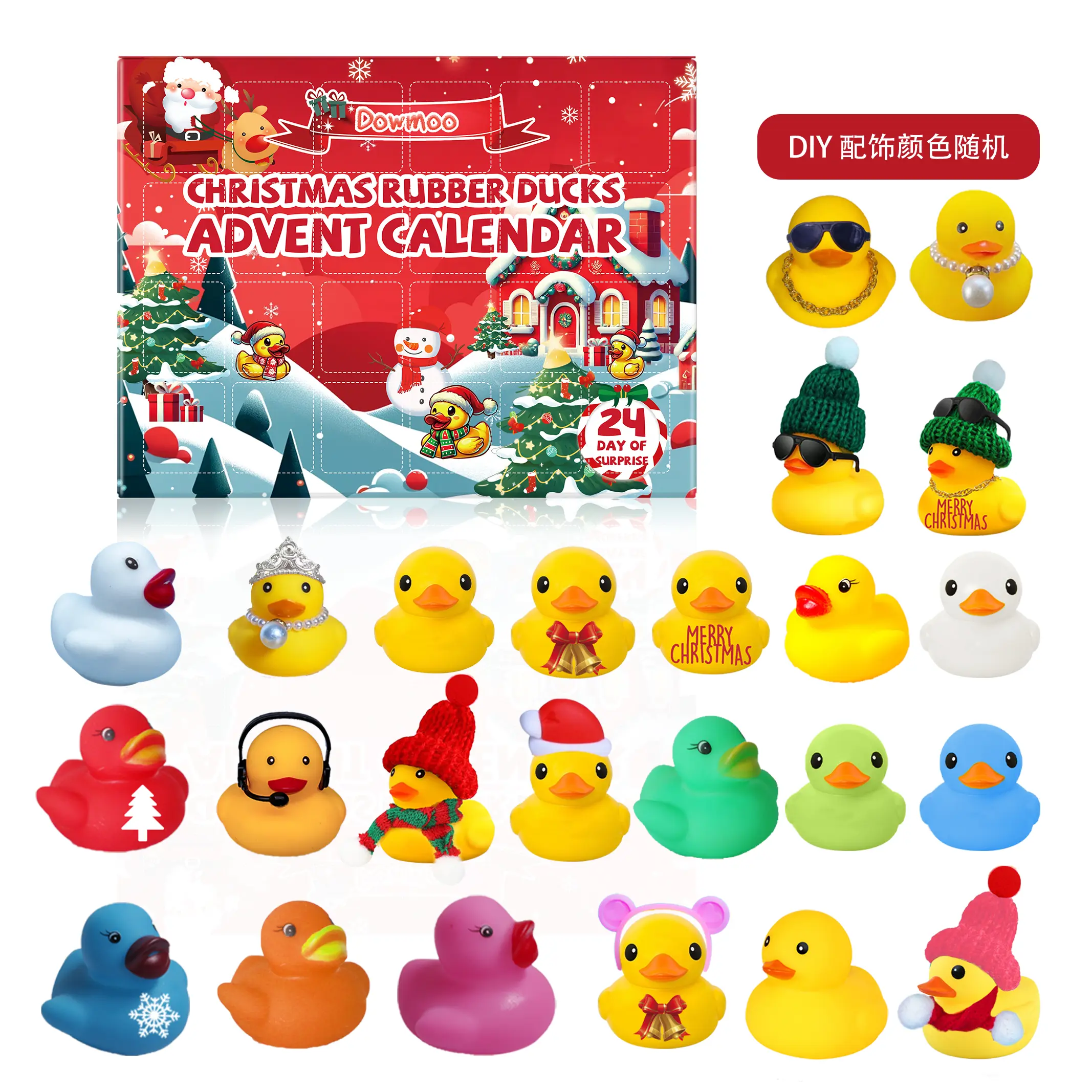 Dowmoo 24 Box Christmas Advent Rubber Duck Blind Box Yellow Duck Christmas Blind Box Cartoon Toy Children's Gift