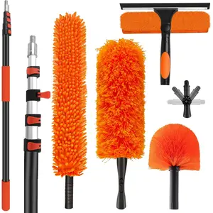 26FT High Reach Duster Cleaning Kit with 5-20 FT Extension Pole,High Ceiling Dusting and Window Cleaning Kit with Microfiber  Duster,Cobweb Duster,Ceiling Fan Duster,Window  Cleaner