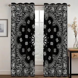 Bohemian Mandala Floral Print Curtains, Window Curtain, Half-Transparent Polyester Fabric, Suitable for Bedroom and Living Room