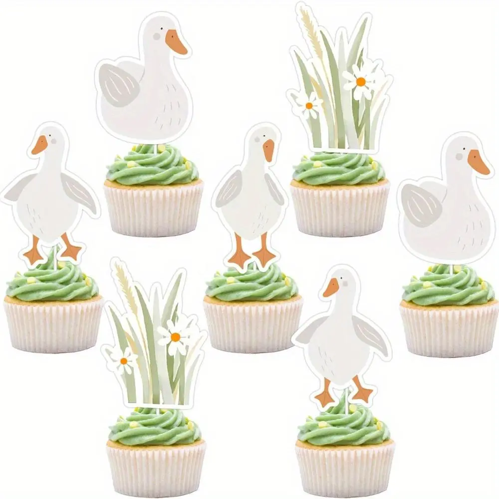 36 PCS Goose Birthday Cupcake Topper Farm Animal Goose Decorations for Baby Shower Birthday Party Supplies Ornaments Safe Premium Cardstock Material Double-Sided Printed Cupcake Toppers