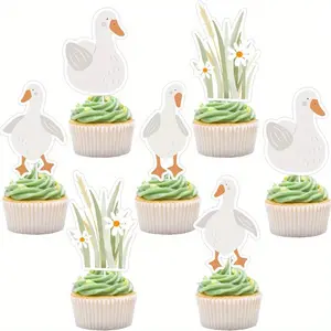 36 PCS Goose Birthday Cupcake Topper Farm Animal Goose Decorations for Baby Shower Birthday Party Supplies Ornaments Safe Premium Cardstock Material Double-Sided Printed Cupcake Toppers