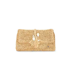 florabella Chastanet Crochet Raffia Clutch in Natural
