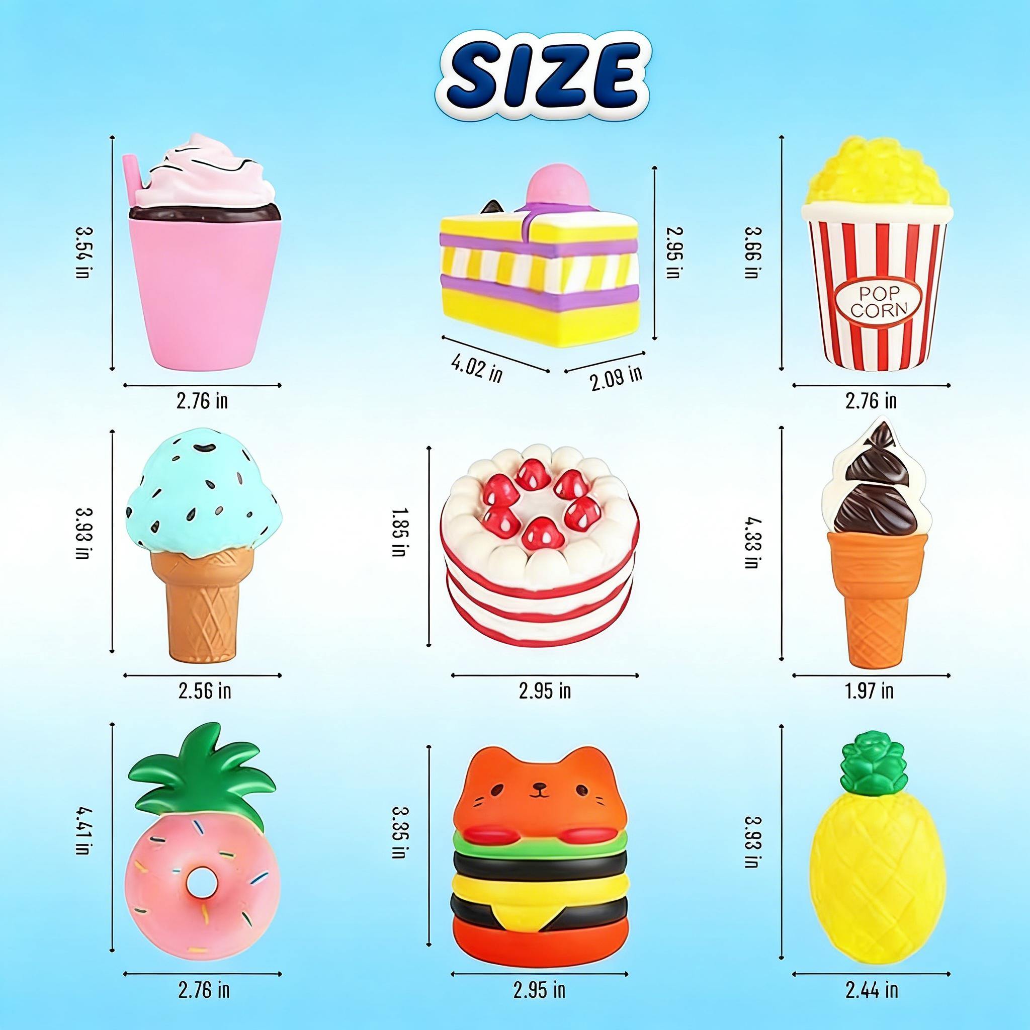 Soft Squishies Set, 9 Pieces – Food-Shaped Squeeze Toys (Hamburger, Popcorn, Cake, Ice Cream, Donut) – Stress Relief Toy for Children