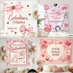 Personalized Galentine's Photo Backdrop, Valentines Day Party Welcome Sign, Coquette Girls Night Wall Tapestry, Galentines Banner Decoration