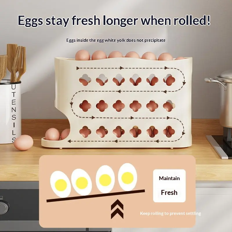 Egg Dispenser for Refrigerator - Egg Organizer for Fridge Side Door,Large Capacity Egg Holder for Fridge, 4-Tier Auto Rolling Egg Storage Rack for Kitchen
