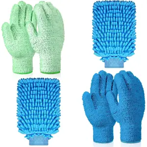6 Pcs Microfiber Dusting Mitt Gloves Microfiber Washable Dusting Gloves Car Wash Mitt for Leaf Cleaning Plant