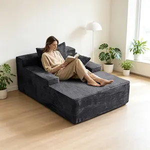 Orienflex 67" Oversized Corduroy Convertible Indoor Lounger Couch - Non-Assembly Deep Seat Plush Apartment Furniture with 3 Pillows, Rivet Design Modular Cloud Sofa with Leather Storage for Living Room Reading Cozy Sofa Loveseat Sofa Cozy Reclining Sofa