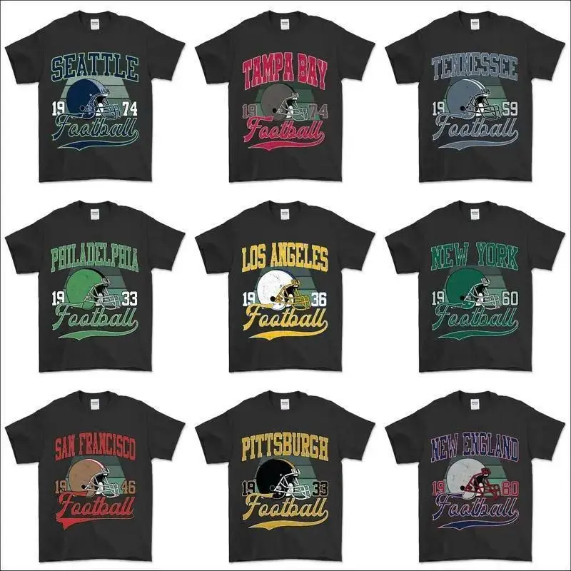 Vintage All 32 Teams Football Collection T-Shirt – Black Color, Retro Game Day Fan Apparel, Bold Tailgate Look, City Pride Game Day Apparel, Hometown Pullover City Football Tshirt, Gift For Football Fans