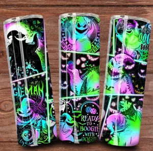 Nightmare Before Christmas Oogie Boogie 20oz Tumbler with Metal Straw, Cleaning Kit, and Rubber Bottom - Perfect for Your Drinks - Bottle, Drinkware skinny tumbler festive drink stainless steel cute water travel coffee stylish gifts