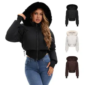 BIGWIG women's long-sleeved autumn and winter short down jacket, with hood for going out, basic parka, jacket, hooded jacket, girls zipper jacket, 2025 fashion new style, long-sleeved puffy jacket, stand-up collar zipper, quilted filling