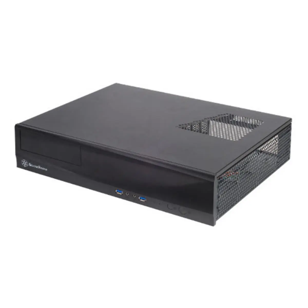 212 MAIN Slim HTPC Desktop Case - Black, Aluminum Skin, Compact Fit, Slim Profile, Fan Cooling, 2 USB 3.0 Ports, Accepts Standard PSU