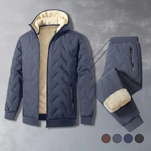 Overlock Fleece Sherpa Set — Hooded Jacket + Cuffed Fleece Pants, Windproof and Wear-Resistant, Two-Piece for Home and Outdoor Use