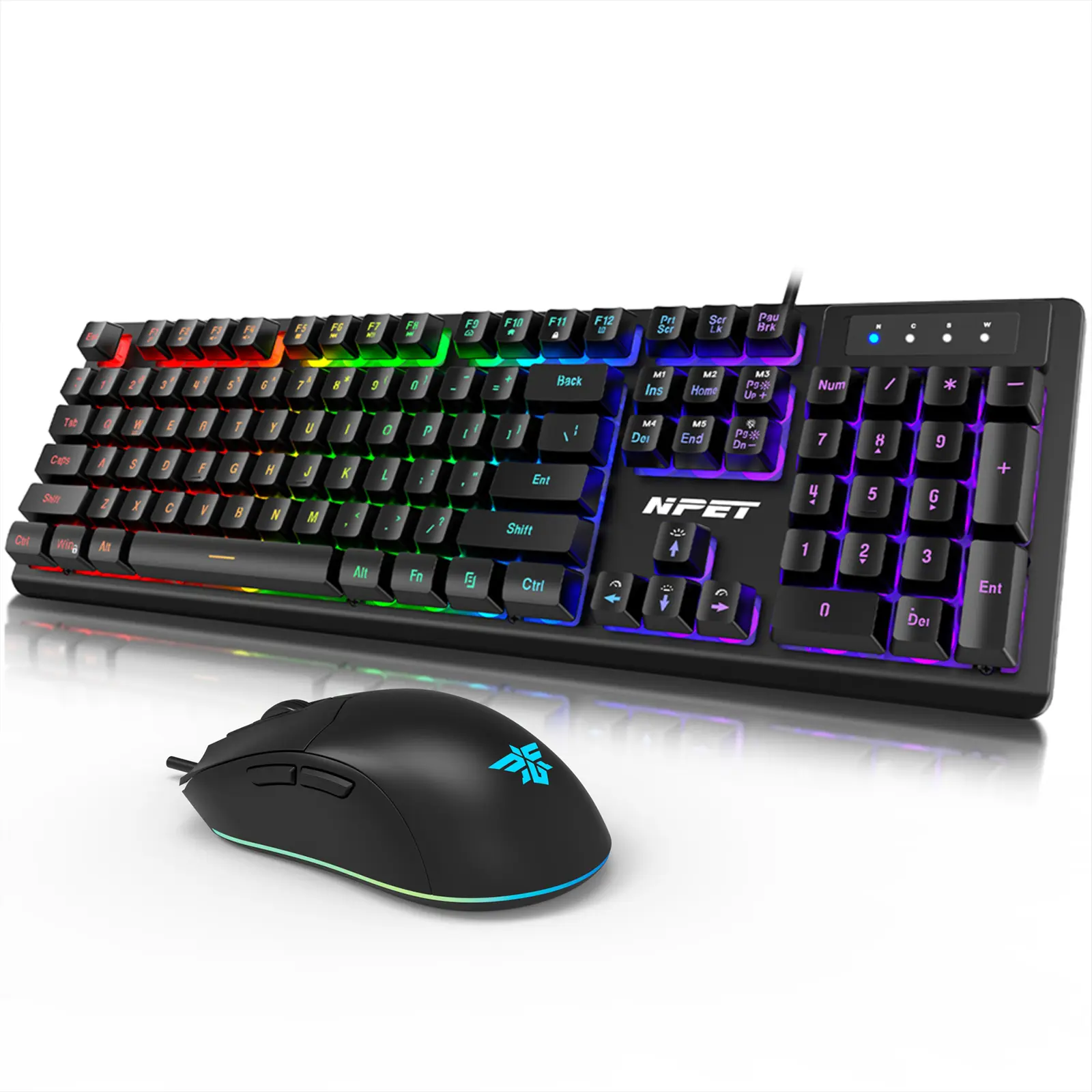 NPET RGB Backlit Gaming Keyboard & Mouse Combo 104 Key Quiet Mechanical Feel 7200 Ergonomic Mouse Spill-Resistant for PC Black