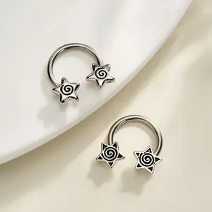Oufer 2PCS 16G Spiral Star Horseshoe Septum Ring Daith Piercing Jewelry 316L Stainless Steel Hypoallergenic & Durable