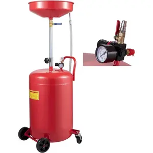 VEVOR Oil Drain Container, 20 Gallon Waste Oil Drain Tank, Portable Oil Lift Drain Pan Air Operated Drainer, Fluid Fuel Drainage Adjustable Funnel Height with Pressure Regulating Valve & Wheel