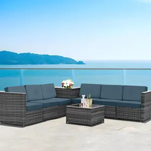 Solid Color Outdoor Sofa Cover, 8 Counts/set High Elasticity Sofa Seat Cover, Soft Washable Sofa Cover for Home Garden Patio Yard