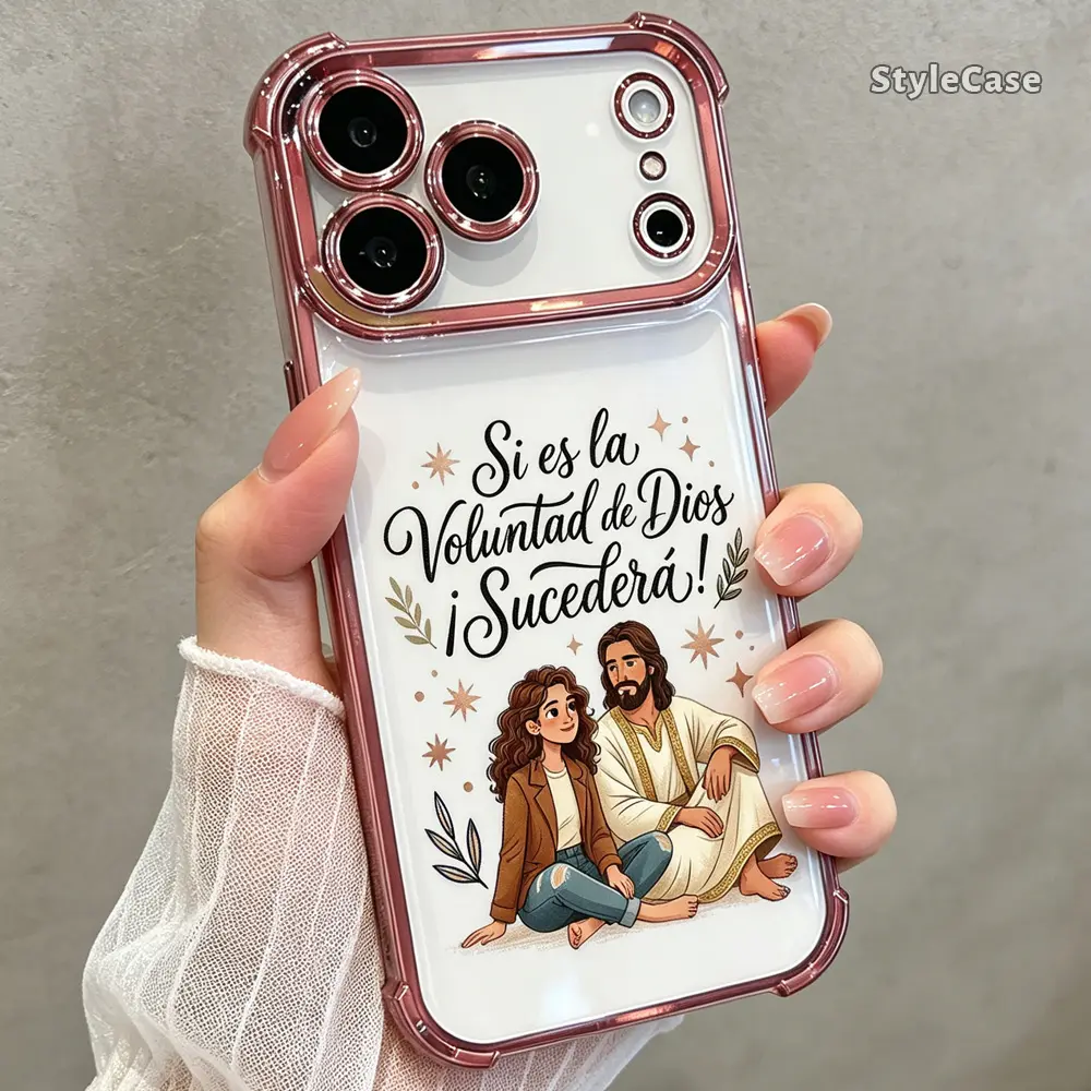Religious Flexible Shockproof Pink Transparent Case with "Si Es La Voluntad De Dios" Quote - Full Lens Safe Multi-Model Protection Accessory for iPhone 17 Pro Max,16 Plus,16,15 Plus,14,13,12,11 Cellphones - Gift DDSJ260615007, Casing, Iphone 16 Plus