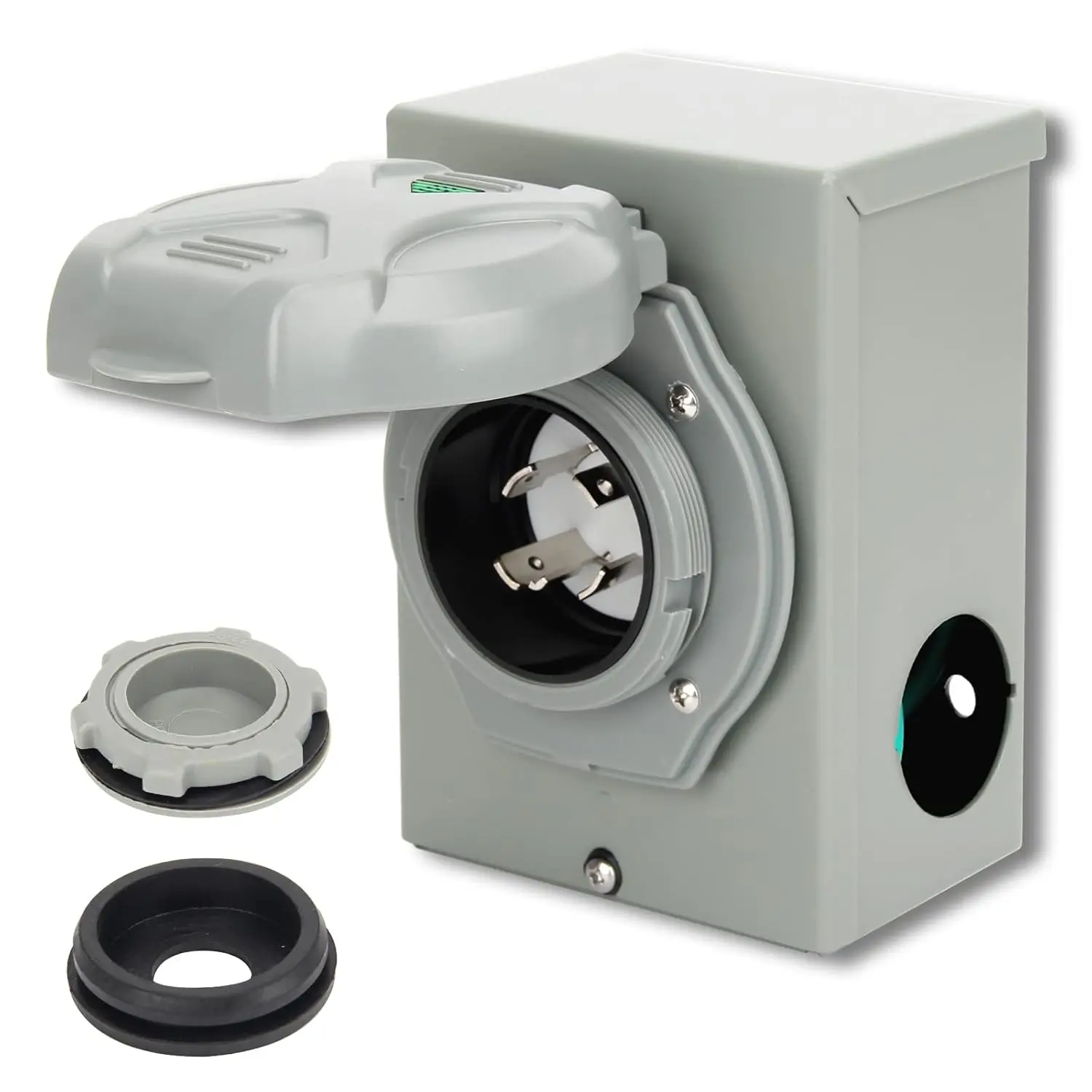 30AMP Generator Power Inlet Box with Pre Punched Knockouts, NEMA L14-30P for 4 Prong Generator with LED  Light 125/250 , 7500 Watts for Outdoor Use, ETL Listed (L14-30P)