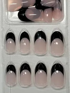 24 pcs Press On Nail Trendy Black French Tip Design Glossy Salon Quality Finish Comfortable Lightweight Easy Apply Remove Reusable Multiple Sizes Included