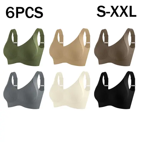 6 PCS Women's Seamless Push-Up Padded Bras, Wide Straps, Fixed Cups, Side Breast Coverage, Ultra-Soft Support, Comfortable Everyday Casual Lingerie Bridal internal women summerwins, comfy, flattering and cloudlike