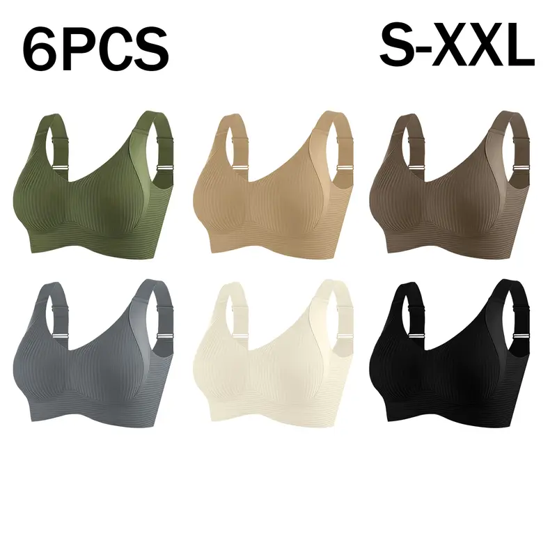 6 PCS Women's Seamless Push-Up Padded Bras, Wide Straps, Fixed Cups, Side Breast Coverage, Ultra-Soft Support, Comfortable Everyday Casual Lingerie Bridal internal women summerwins, comfy, flattering and cloudlike