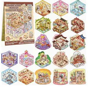 [Brand bestsellers]20 Sets DIY 3D Sticker miniature Scene Collection Book for Kids Adults Cute Make Your Own Shop House Stickers for Gifts Stickers Therapy for Adult Relief Stress Pass The Time Play Park Hamburg Castle Library artistic craft