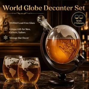 Creative spherical globe decanter | Includes two sets of high-quality glass wine glasses | Unique gift