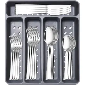 21- Modern Stainless Steel Silverware Sets with Organizer Tray  Tableware Cutlery Set Fork Spoon and  Flatware Sets Heavy Duty Eating Kitchen Utensil Set Service for 4, Dishwasher Safe