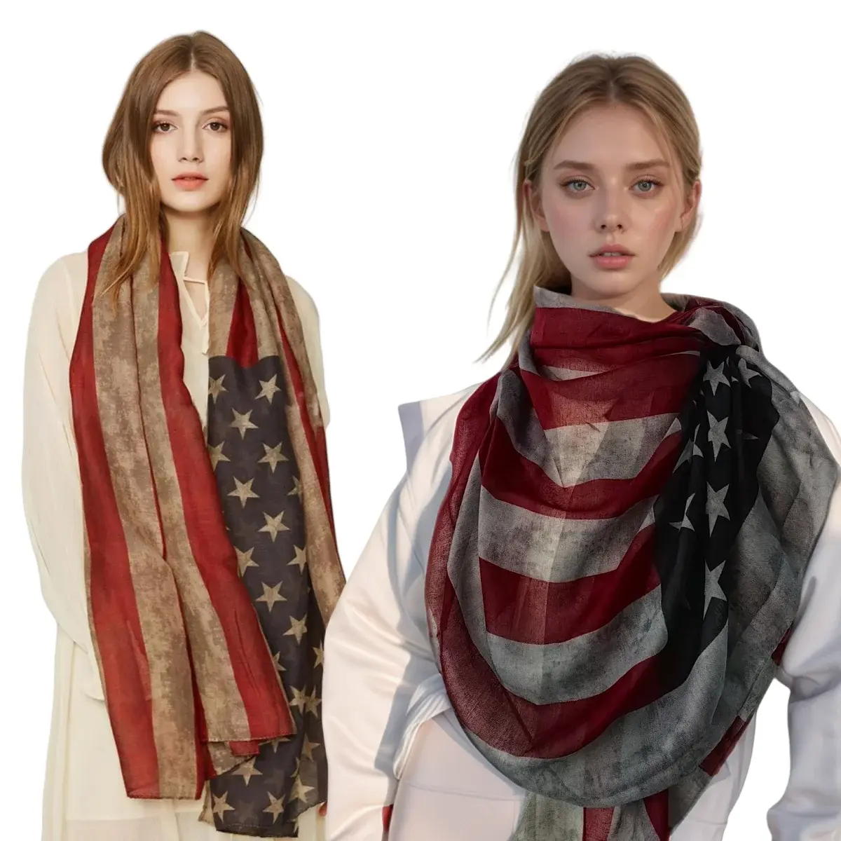 Popular Shawl American Flag Oblong Scarfs Patriotic Stars Pattern Headscarf Muffler Voile Soft Wrap Geometric Stripes Scarf