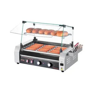 VEVOR Hot Dog Roller, 18 Hot Dog 7 Rollers, Stainless Steel Sausage Grill Cooker, 1050W Commercial Hot Dog Machine with Dual Temp Control, Cover, Side Storage Box, Removable Shelf Oil Drip Tray