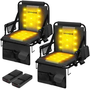 VIVOHOME 35W Padded Heating Stadium Seats, 2 Pack Heated Bleacher Chairs with Back Support, 3 Levels of Heat, Comfortable for Various Sports Events