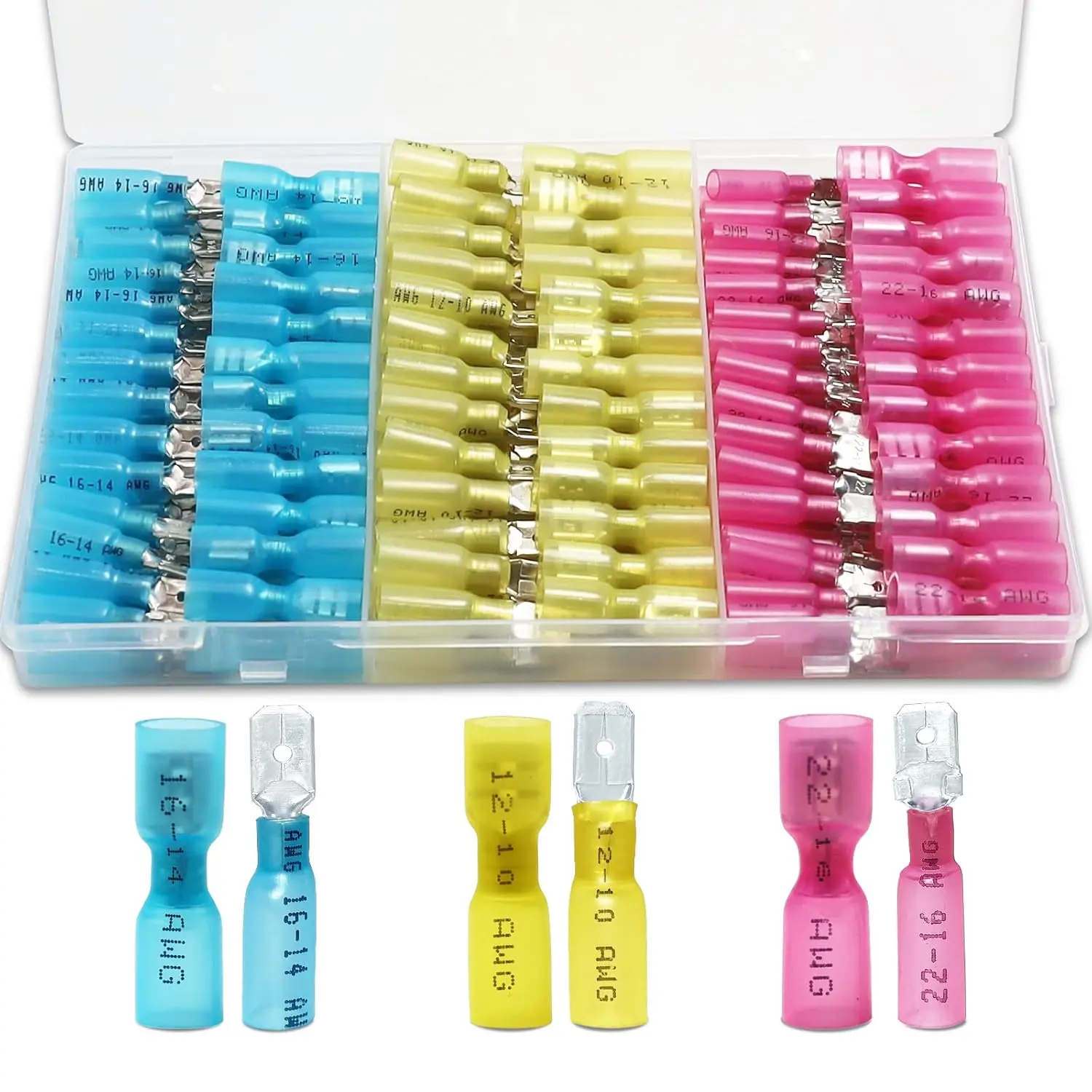 150 PCS Spade Connectors, Heat Shrink Spade Terminals 22-10 AWG, Wire Connectors Male and Female Wiring Crimping