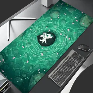 1 pc Large Cat in Pond Green Mouse Pad, Cute Desk Accessories, HD Print Durable Locked Edges Non-slip Rubber Washable Pads for PC Office Computer Gamer Extra Long Computer Accessory for Gamer Study and Workstation Decoration Mats XXL Keyboard Desktop Mat