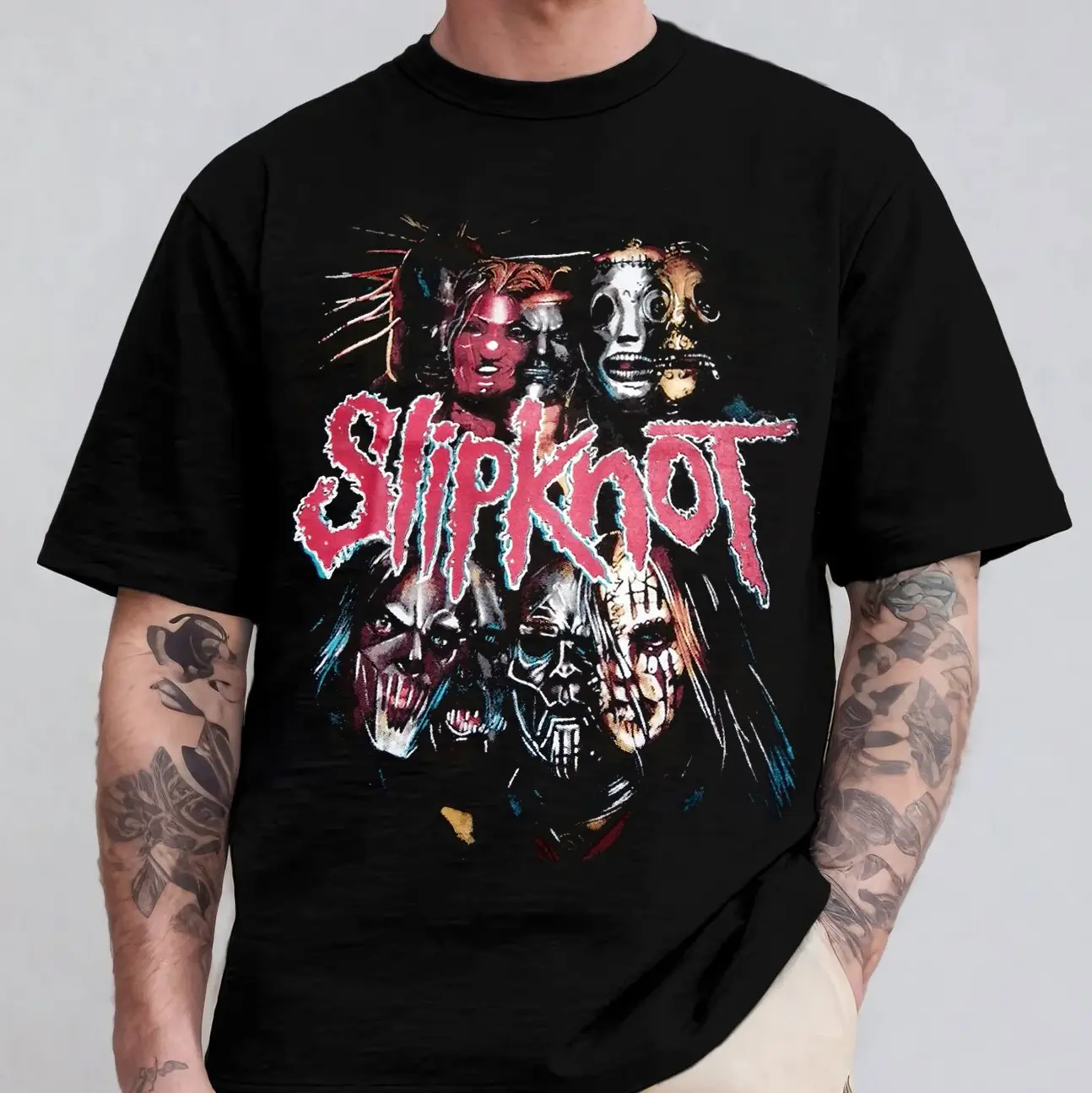 Slipknot Heavy Metal Tshirt for Women - Shortsleeve Round Neck Top with Look Outside Your Window Band Tee Design, Digital Print, Graphic, Slipknot Shirt, Casual, Fitted, Graphic Print, T-Shirt, Women's Clothes, Basic, Crew Neck, Short Sleeve, Cotton, 3Xl