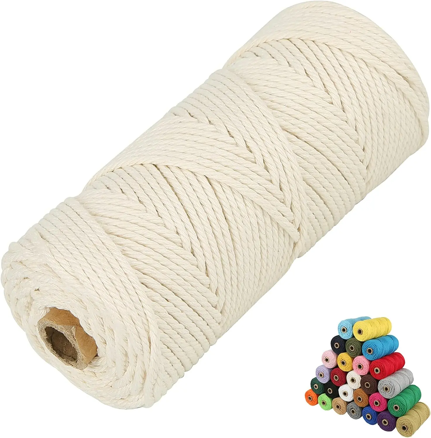 Cotton Cord, 2/3/4/5/6mm Natural Cotton Cord Perfect Macrame Supplies for Macrame Plant Hangers DIY Crafts (Natural White, 3mm*109Yards)