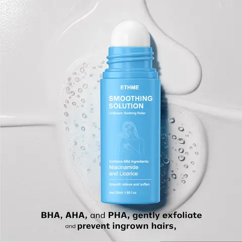 ETHME Ingrown Hair Smoothing Roll-On Serum, Facial & Bump Eraser Hair Depilatories, After-Shave Body Care for Face & Underarms (50ml), Facial Removal Hair Depilatories