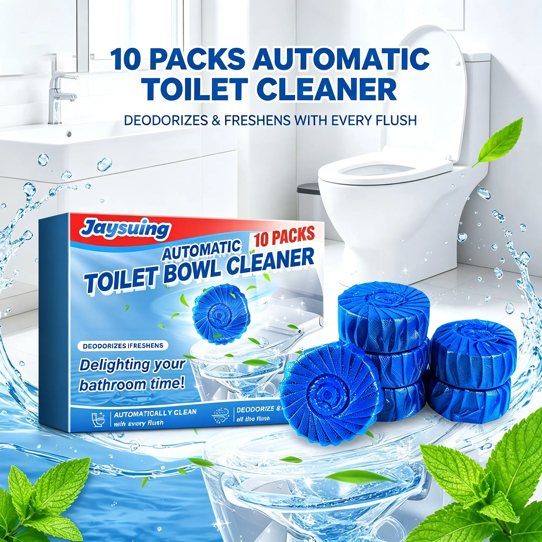 Automatic Toilet Tank Cleaning Blocks 10 Pack, Household Bathroom Deodorizing Toilet Bowl Freshener, Long Lasting Flush Cleaning Cubes for Daily Bathroom Care