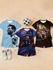 Messi 10 Theme Kids Sports 3-Piece Set, Sports Suit, Short Sleeve Shorts Football Training Gear, Fashion Outdoor Wear, Birthday Gift, Holiday Gift