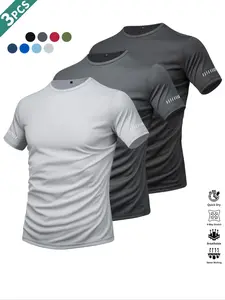 Men's Short Sleeve Sports Tee, Breathable Quick Drying Round Neck T-shirt, Casual Sporty Top for Gym Workout Running Cycling Fishing Activewear