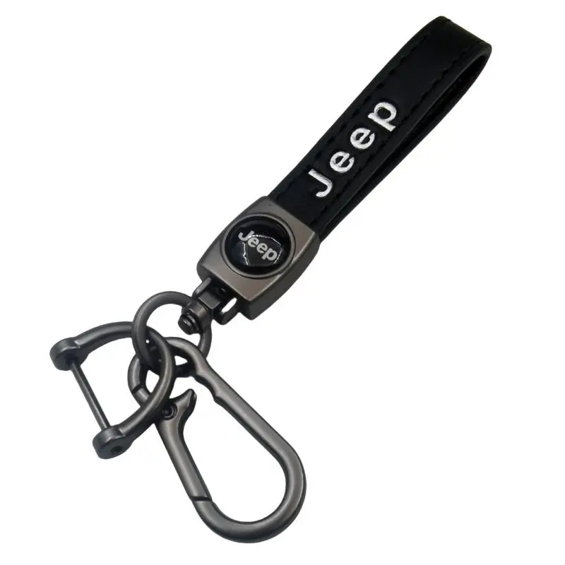 Genuine Leather Car Keychain for Jeep, 360° Swivel Key Holder with Detachable Clip and D-Ring, Compatible with Wrangler Compass Cherokee Renegade Patriot Grand Commander, Gift for Men and Women