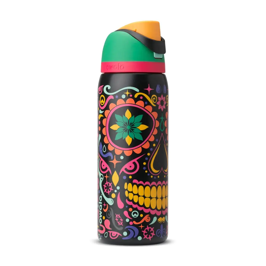 Owala Special Edition Halloween Skull Marigold Insulated Stainless Steel Straw Water Bottle - Leak-Proof, BPA-Free Vacuum Flask - Halloween Aesthetic, for Sports, Gym