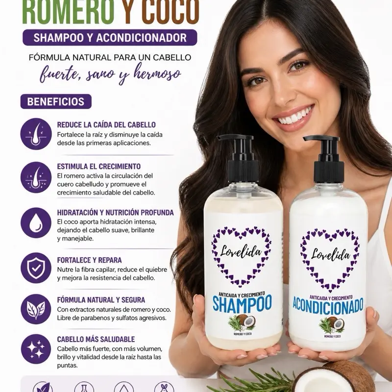 Rosemary and coconut shampoo and conditioner for restoring damaged hair