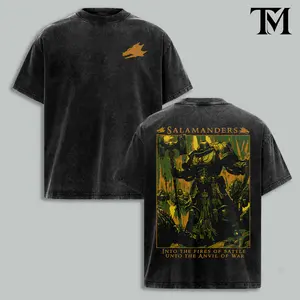 Salamanders Vintage Wash Tee, Warhammer 40K Graphic T Shirt, Vulkan Sons Distressed Oversized Shirt, Grimdark Gothic Streetwear, Space Marine Gamer Gift Apparel