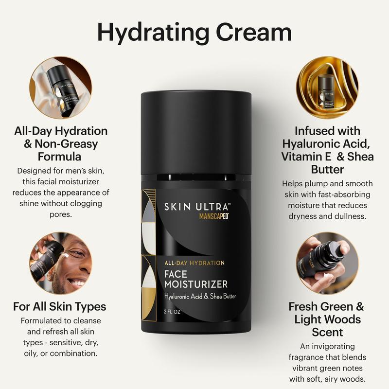 MANSCAPED® Skin Ultra™ Face Moisturizer - Men's Daily Hydrating Skincare Lotion Infused with Hyaluronic Acid, Vitamin E & Shea Butter, Non-Greasy, Fast Absorbing